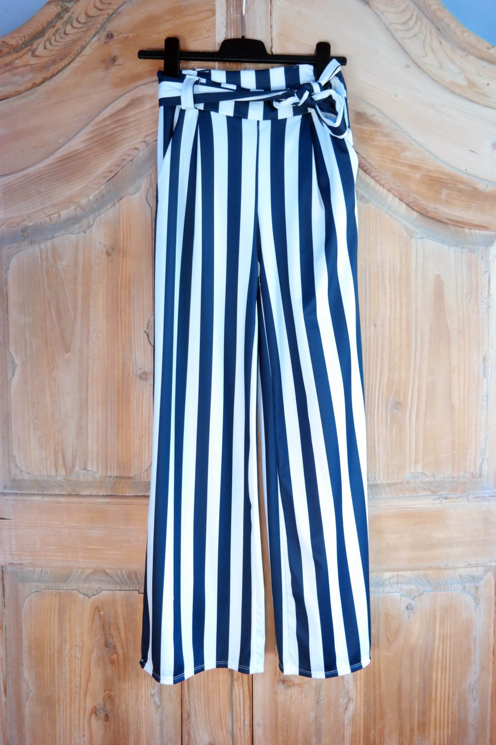 Hose weites Bein Marlenehose Palazzohose marine weiß dunkelblau S 36