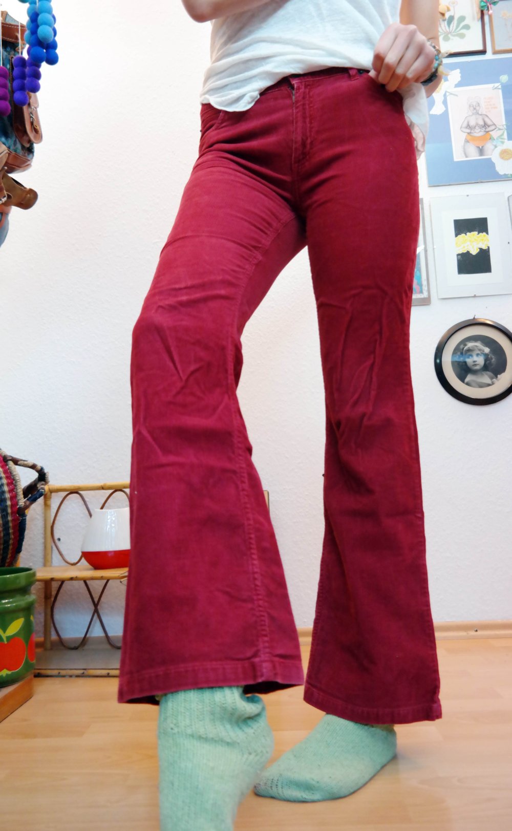 H&M Cordhose Cord rot flared Schlaghose LOGG 38 M Hippie 