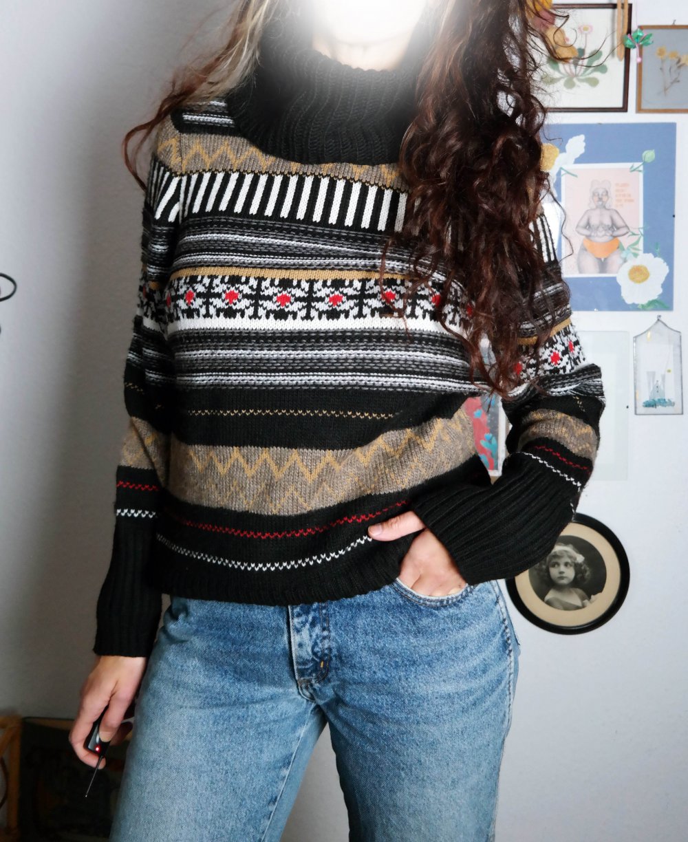 Pullover Esprit Muster Rollkragen Norweger Rollkragenpullover bunt mit Wolle XL 42