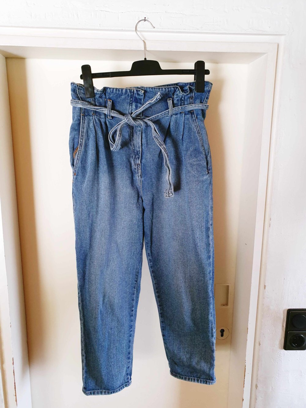 H&M Jeans Hose Jeanshose blau Paperbag Gürtel 40 P L M 38