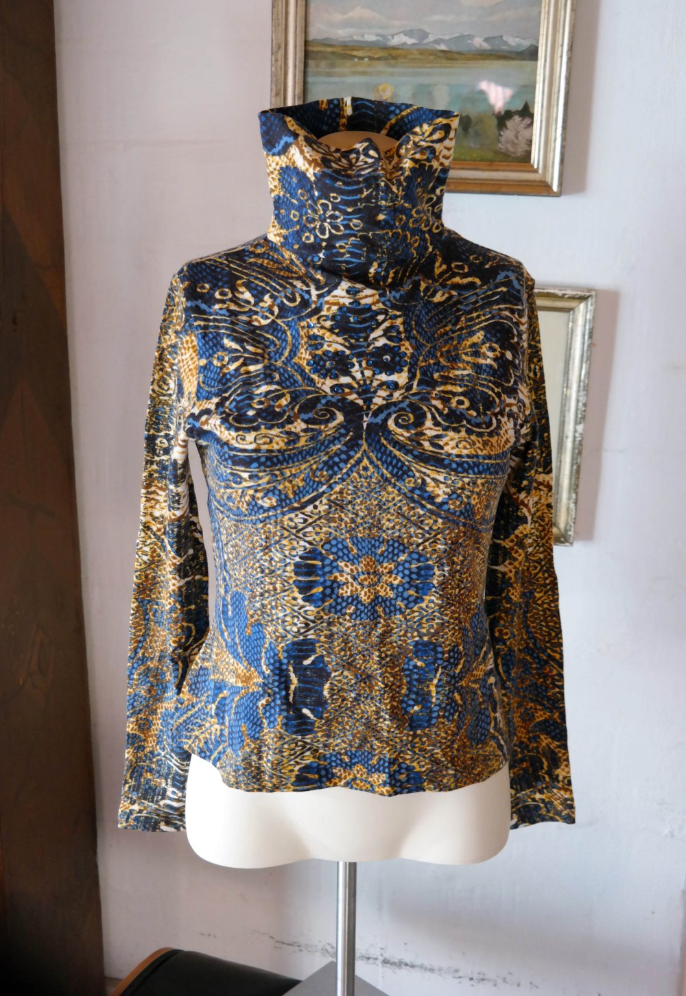 Roberto Cavalli Pullover elegant Rollkragen Muster Rollkragenpullover L 40 M 38 bunt