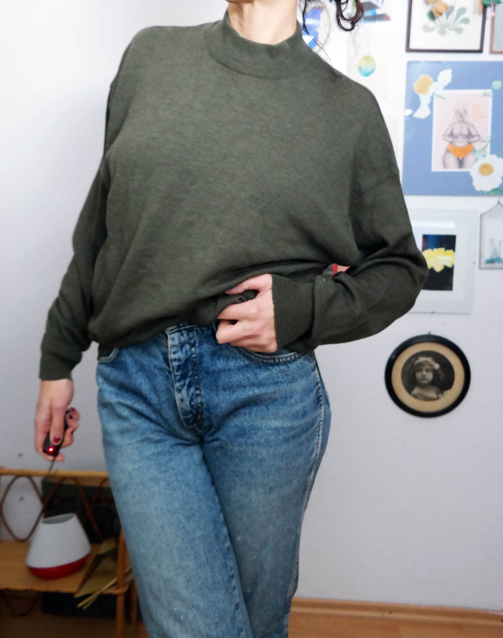 100 % Wolle Pullover Wollpullover Rollkragen olive khaki Schurwolle dunkelgrün oversized XXL 