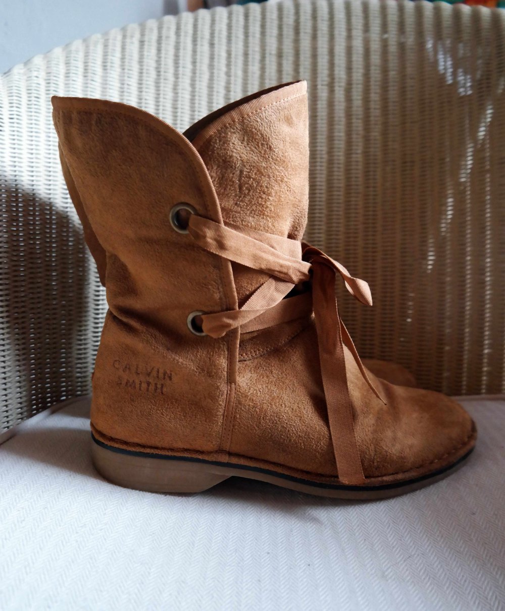 Stiefel Boots Emu Schleife braun hellbraun Teddy Wildleder Look Stiefeletten 39