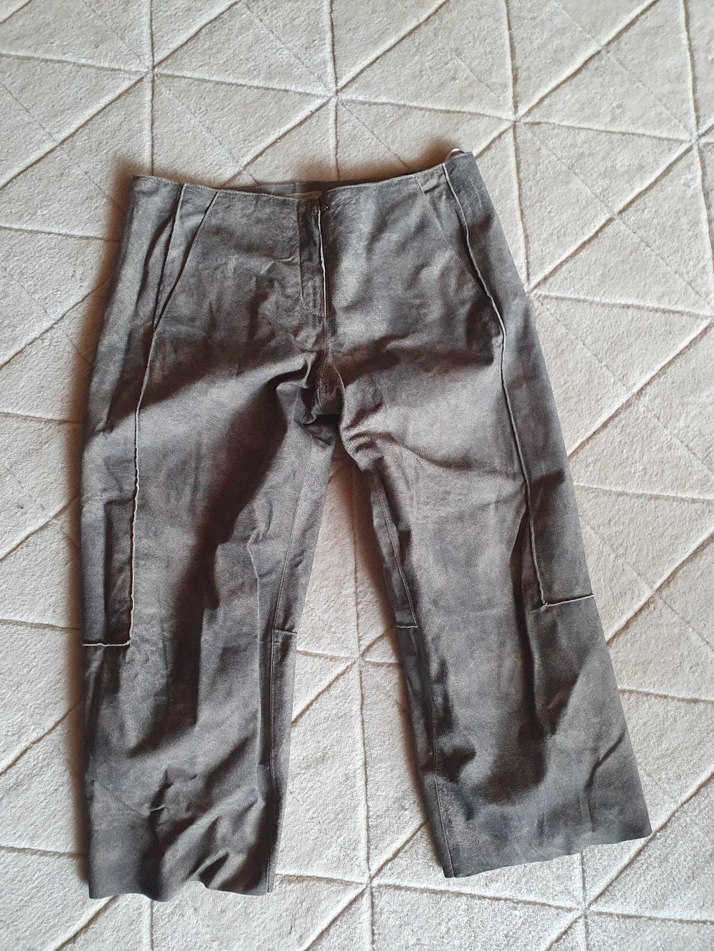 Annette Görtz Hose Leder Lederhose Antiklook weit Bermuda 44 Layering Echtleder