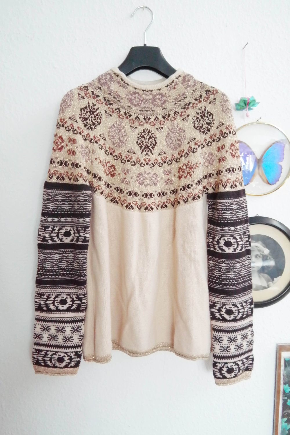 Sisley Pullover Strickpullover bunt Turtleneck Rollkragenpullover Wolle Wollpullover M L 38 40
