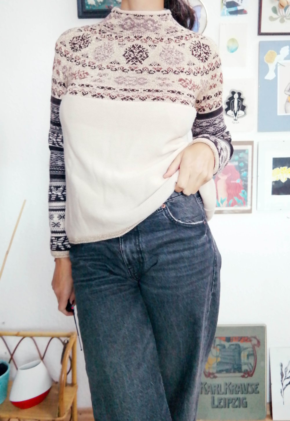 Sisley Pullover Strickpullover bunt Turtleneck Rollkragenpullover Wolle Wollpullover M L 38 40