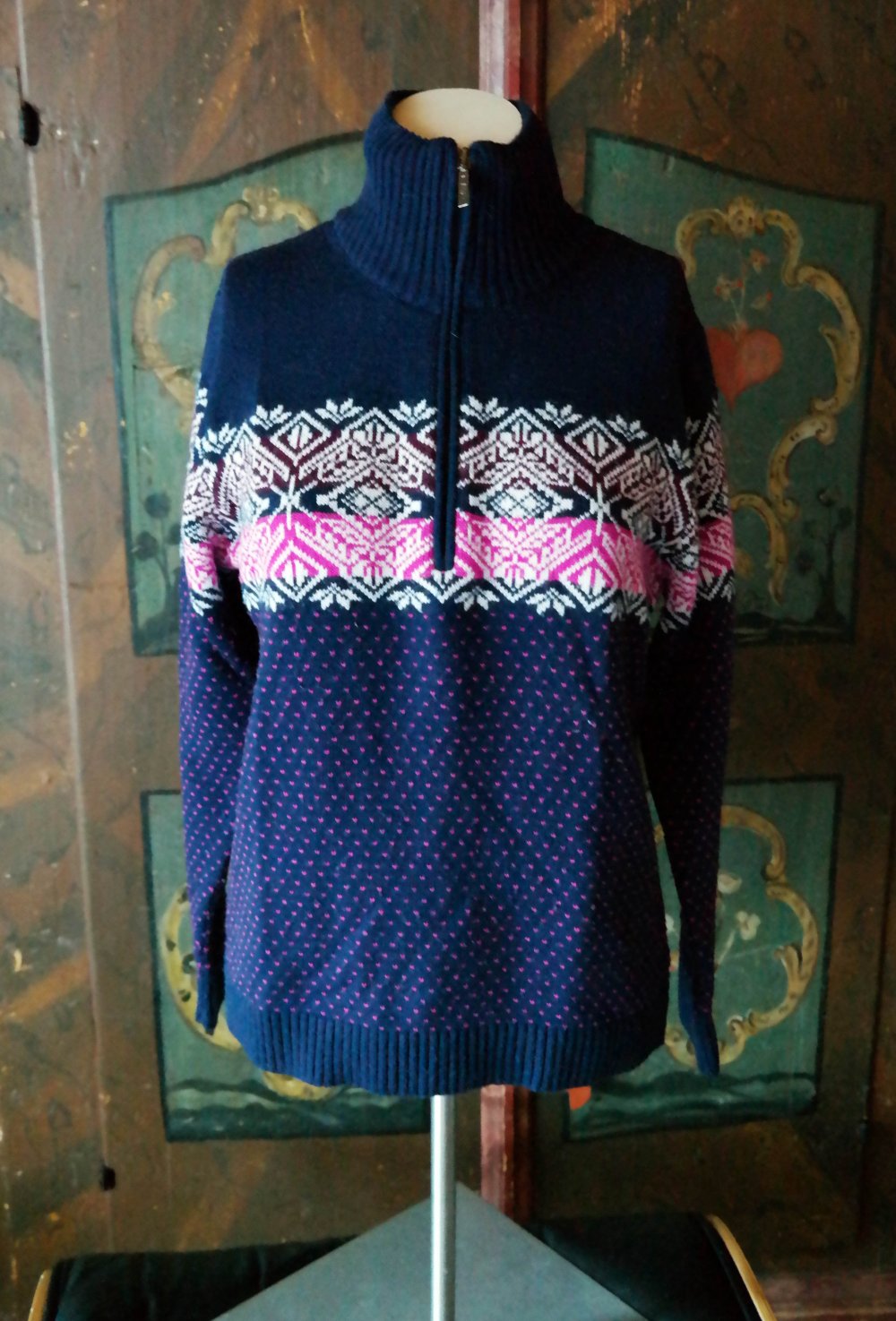 CMP Pullover Wolle Wollpullover Reißverschluss Norweger Muster Zipper bunt Winter bunt dunkelblau M 38
