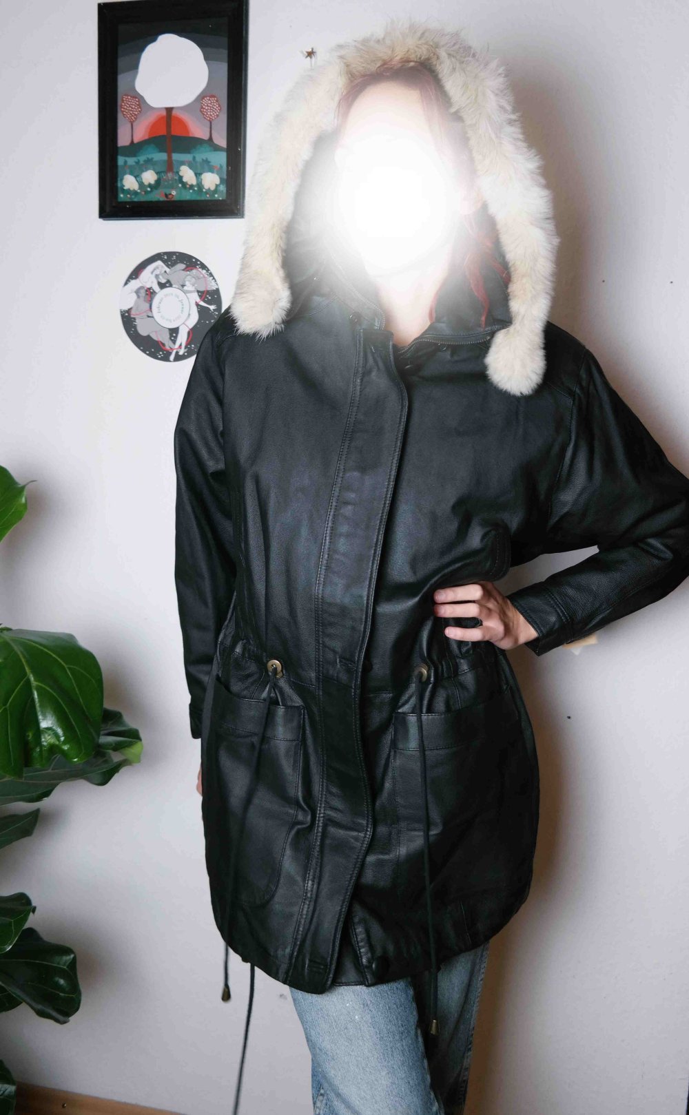NEU mit Etikett Vintage Ledermantel Parka Lederparka Echtleder schwarz Schnüren XL 42 oversized