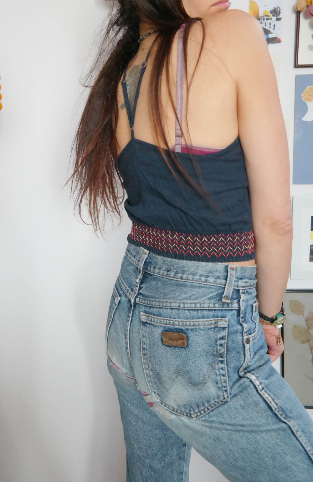 Hollister Cropped Top Blau Lochstickerei Neckholder bestickt Hippie Ethno S M 36 38