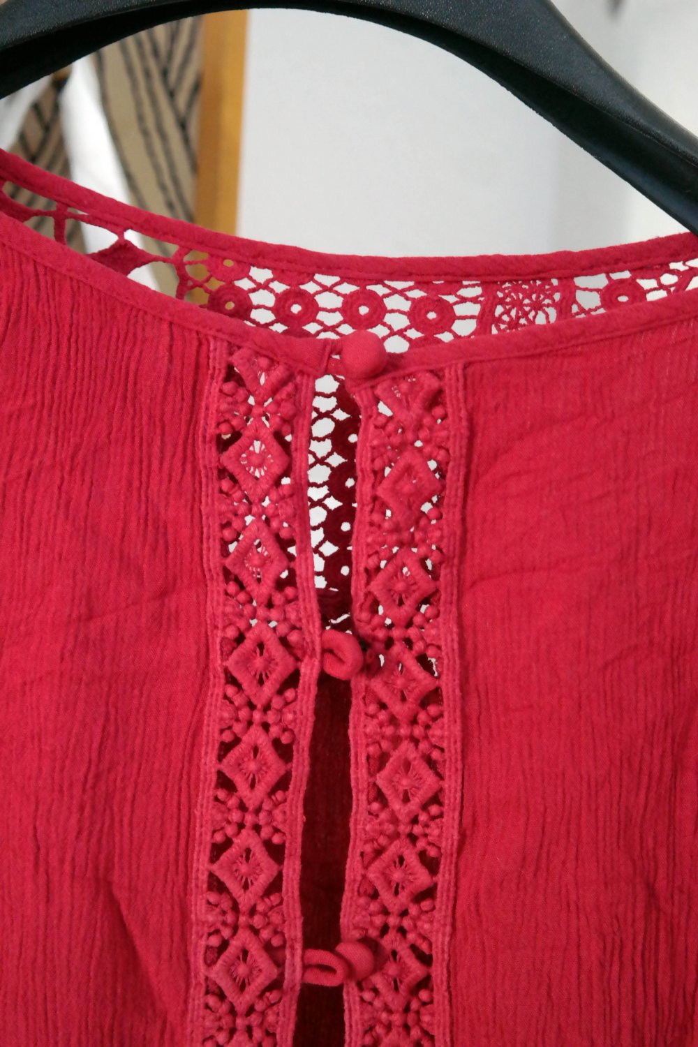 Hippie Jäckchen Cardigan rot Spitzenborte S M 36 38 Ethno Boho