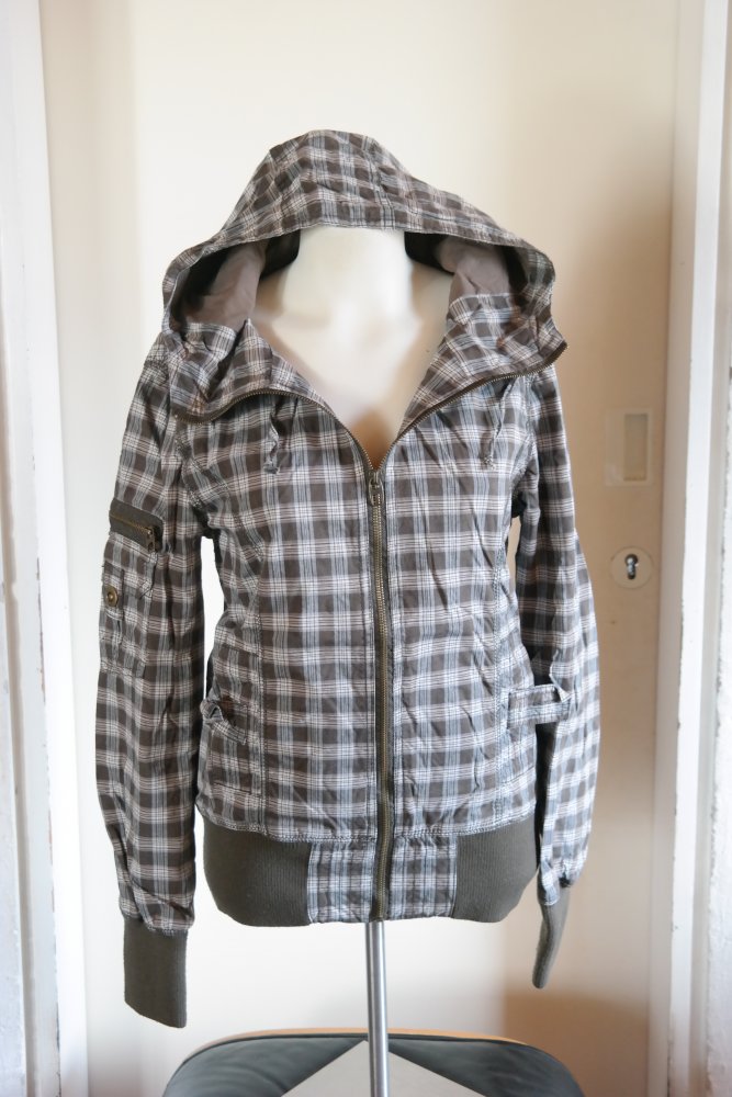 Vintage 90er 00er Jacke Bomberjacke kariert Kapuzenjacke M 38 
