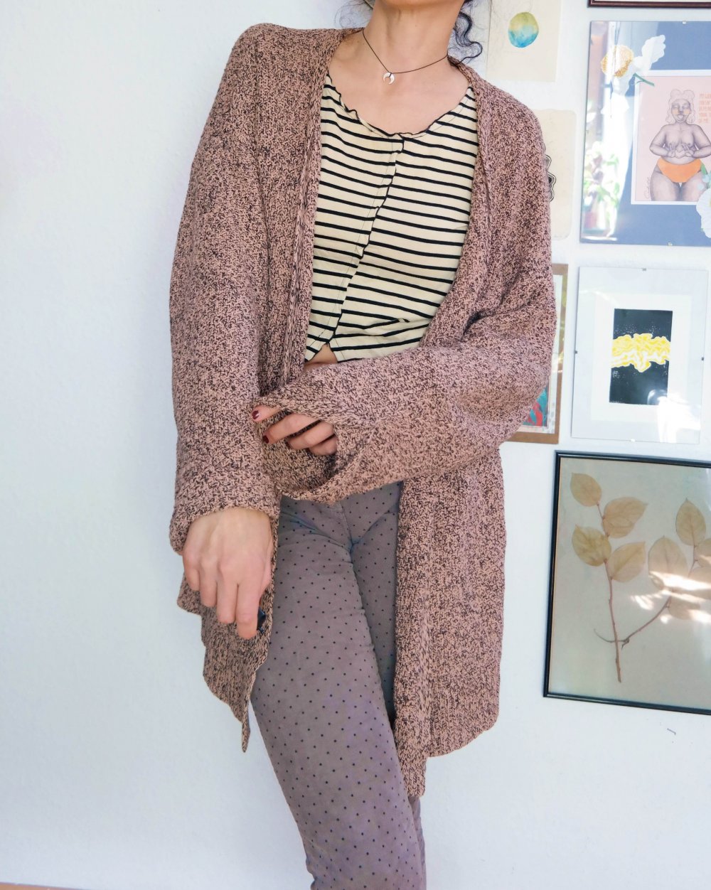 H&M Strickjacke Cardigan altrosa schwarz oversized locker lässig XS S M