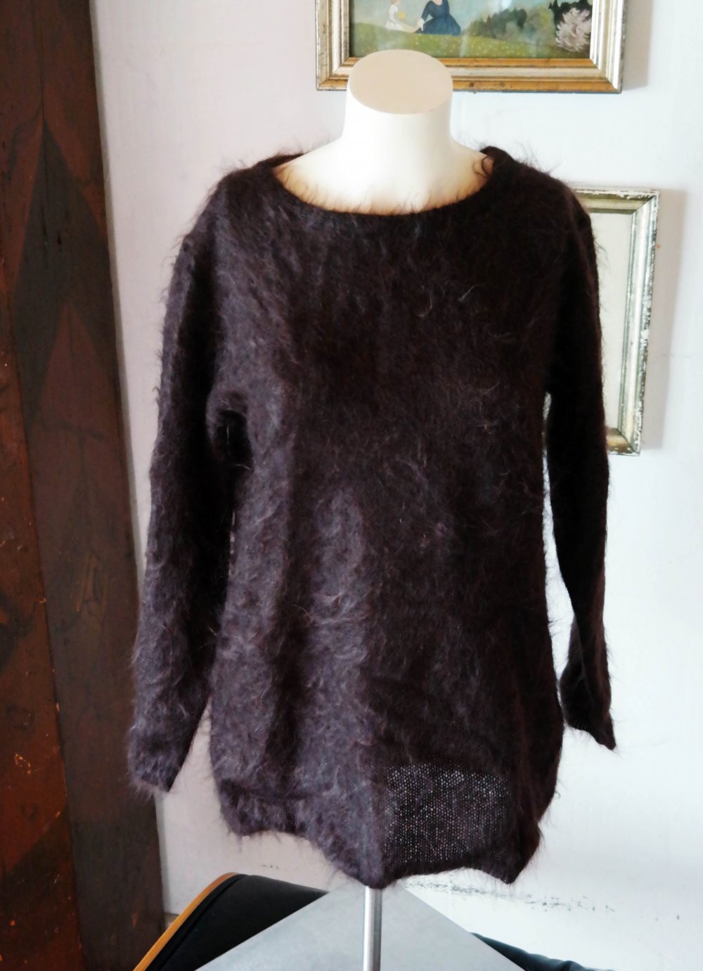 Madeleine Mohair Strickpullover flauschig braun dunkelbraun S M 36 38 oversized Wolle Wollpullover