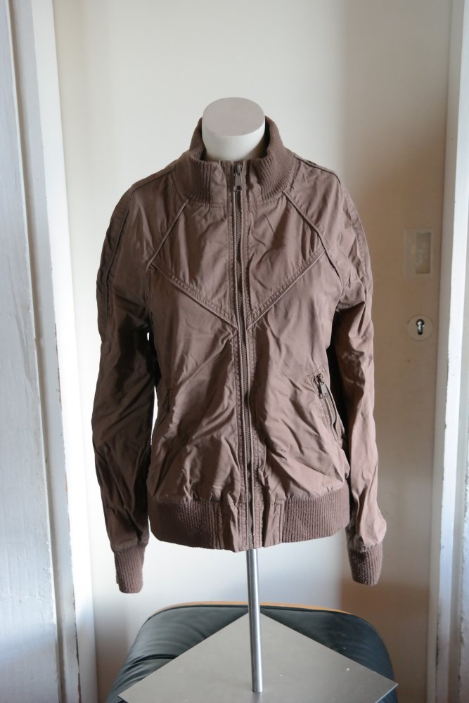 Vintage Jacke 90er 00er Y2K braun Ziernähte College braun M 38 Bündchen Stehkragen