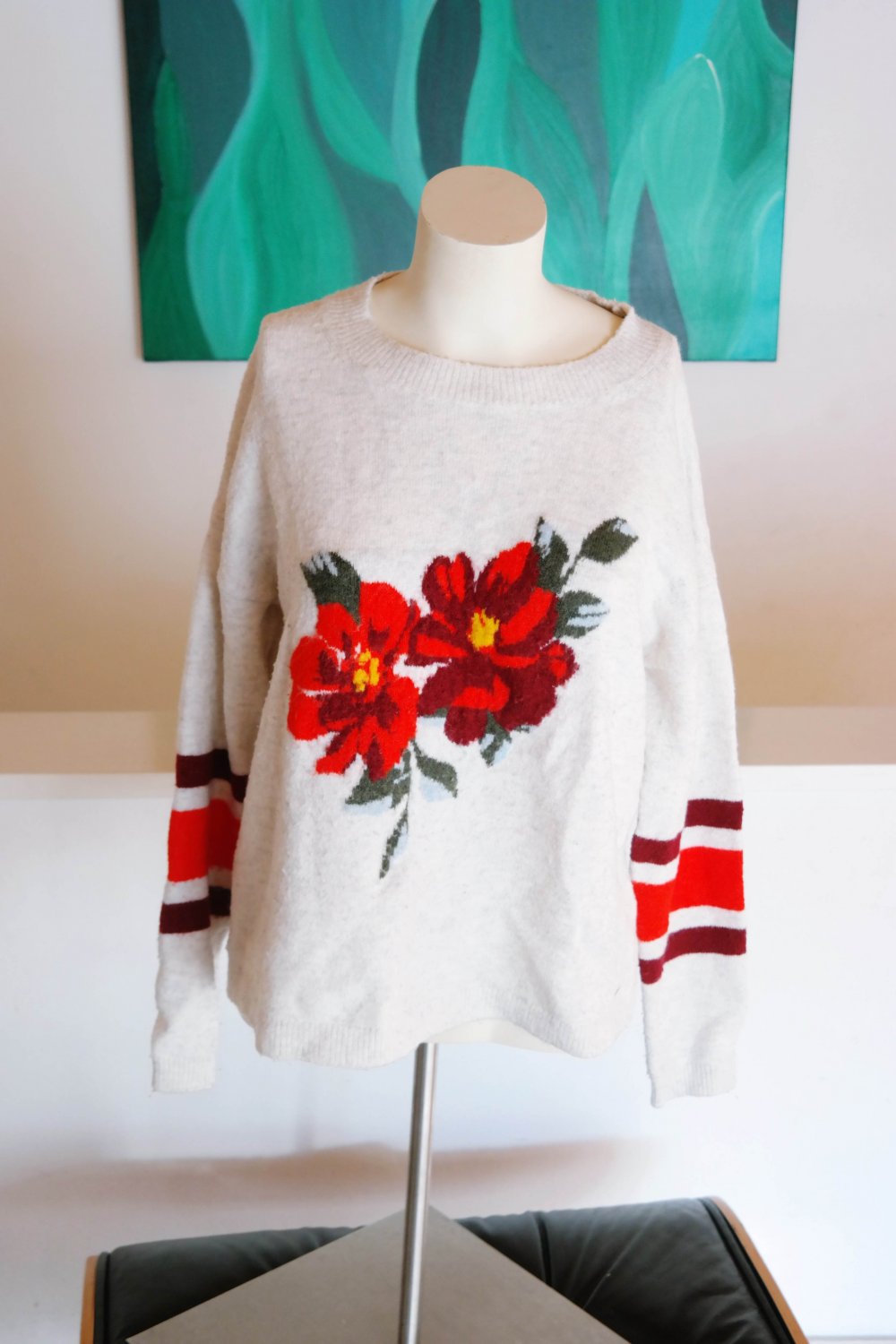 S.Oliver Pullover Muster Blumen geblümt weiß bunt 36 S