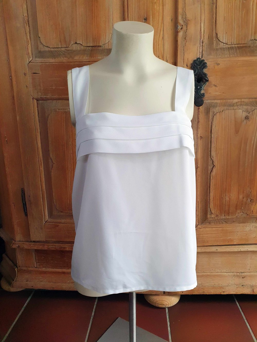 Vintage Trägertop weiß Bluse Blusentop Tanktop Biesen M 38 