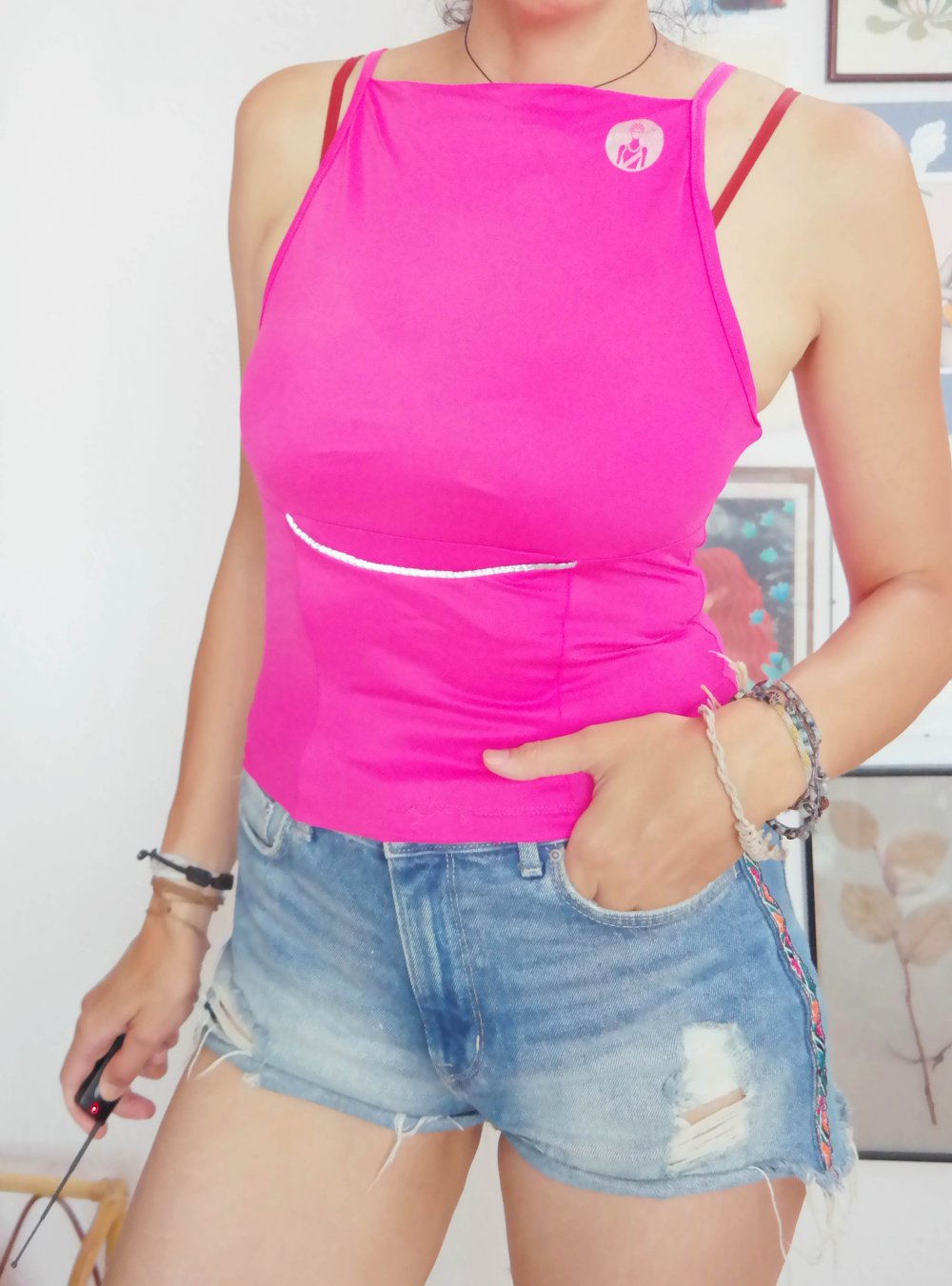 Original Vintage Neon 90er 00er Top Rave tecno Trance mit Tasche Fornarina Clubbing S 36 Pink