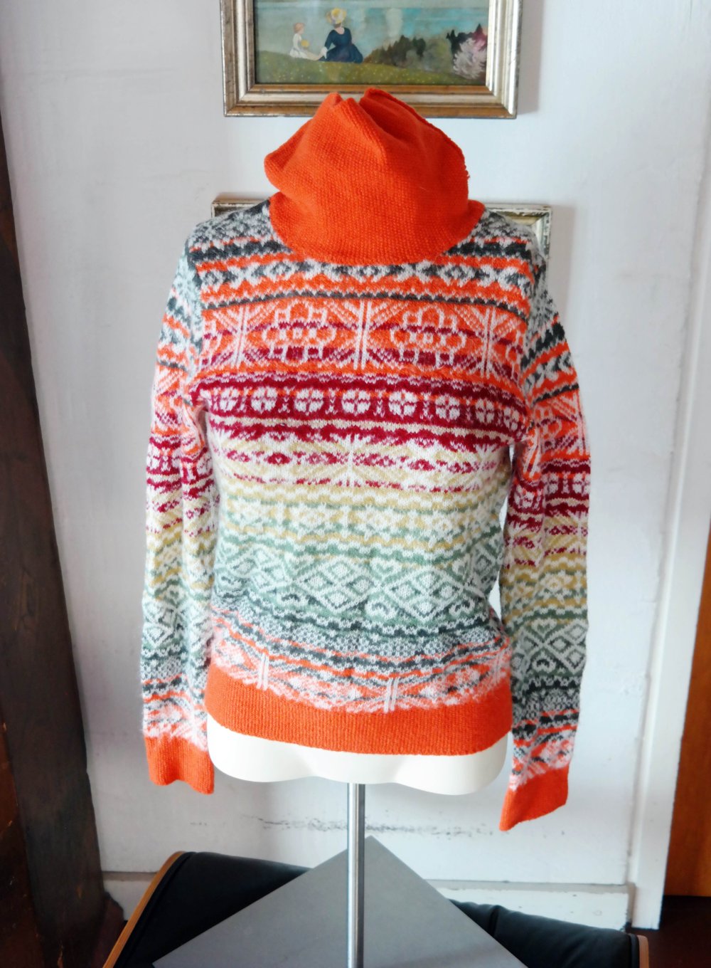 Benetton Wollpullover Wolle bunt Norweger Muster Strickpullover Mohair M 38 