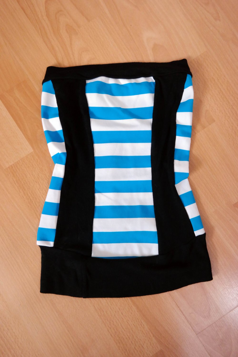 NEU Handmade Unikat Top Bandeau schwarz weiß blau Stretch S 36 M 38