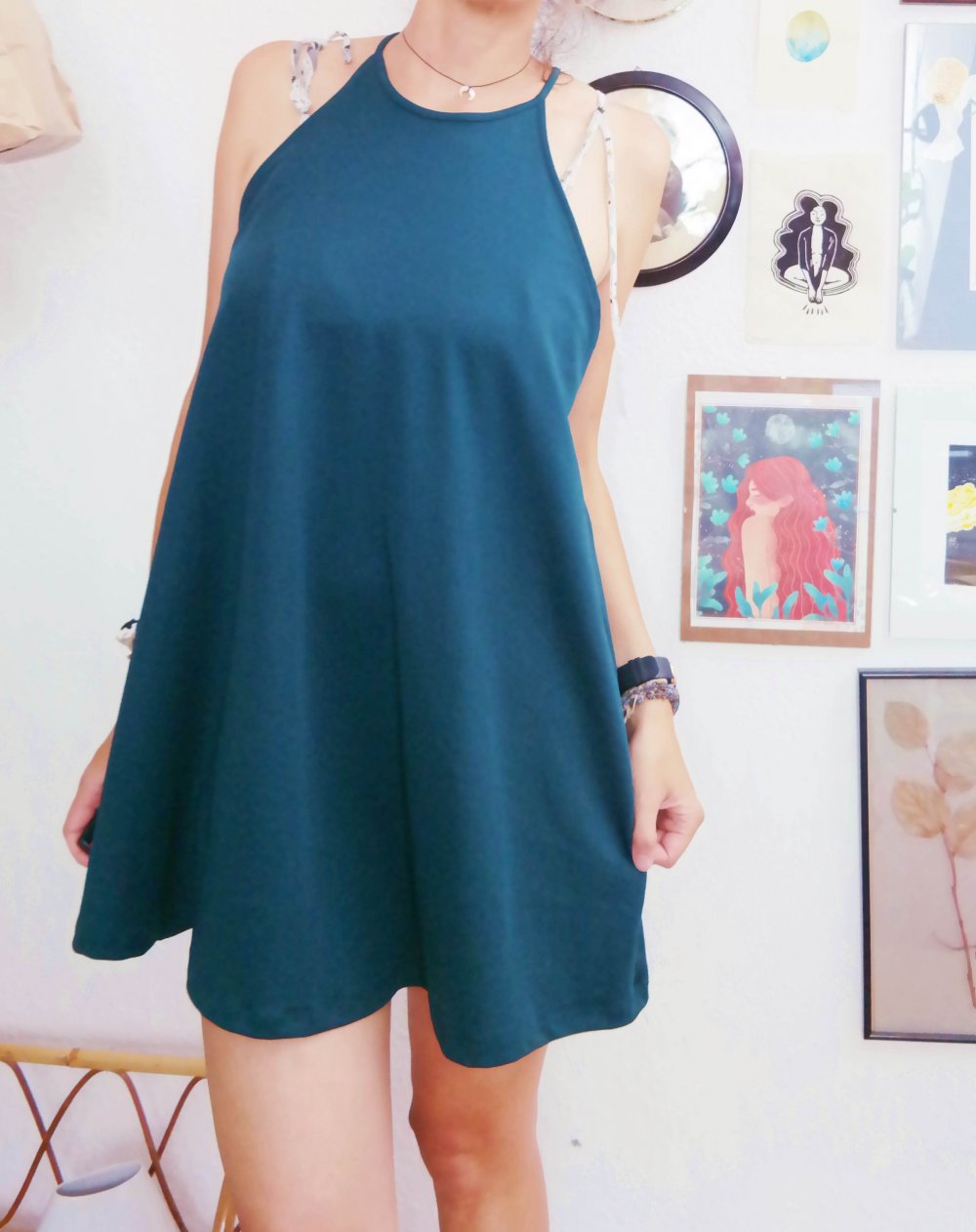 Zara Minikleid Kleid grün waldgrün Neckholder Highneck M 38 Hängerchen