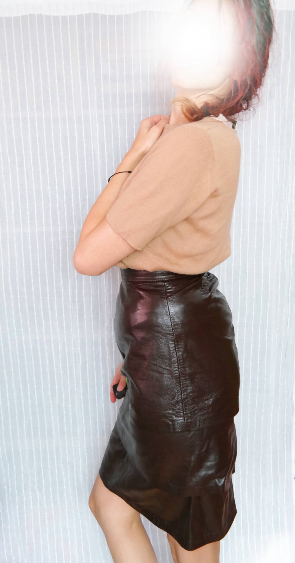 Vintage Lederrock Echtleder Minirock Schlauchrock High waist braun Stufenrock dunkelbraun S M