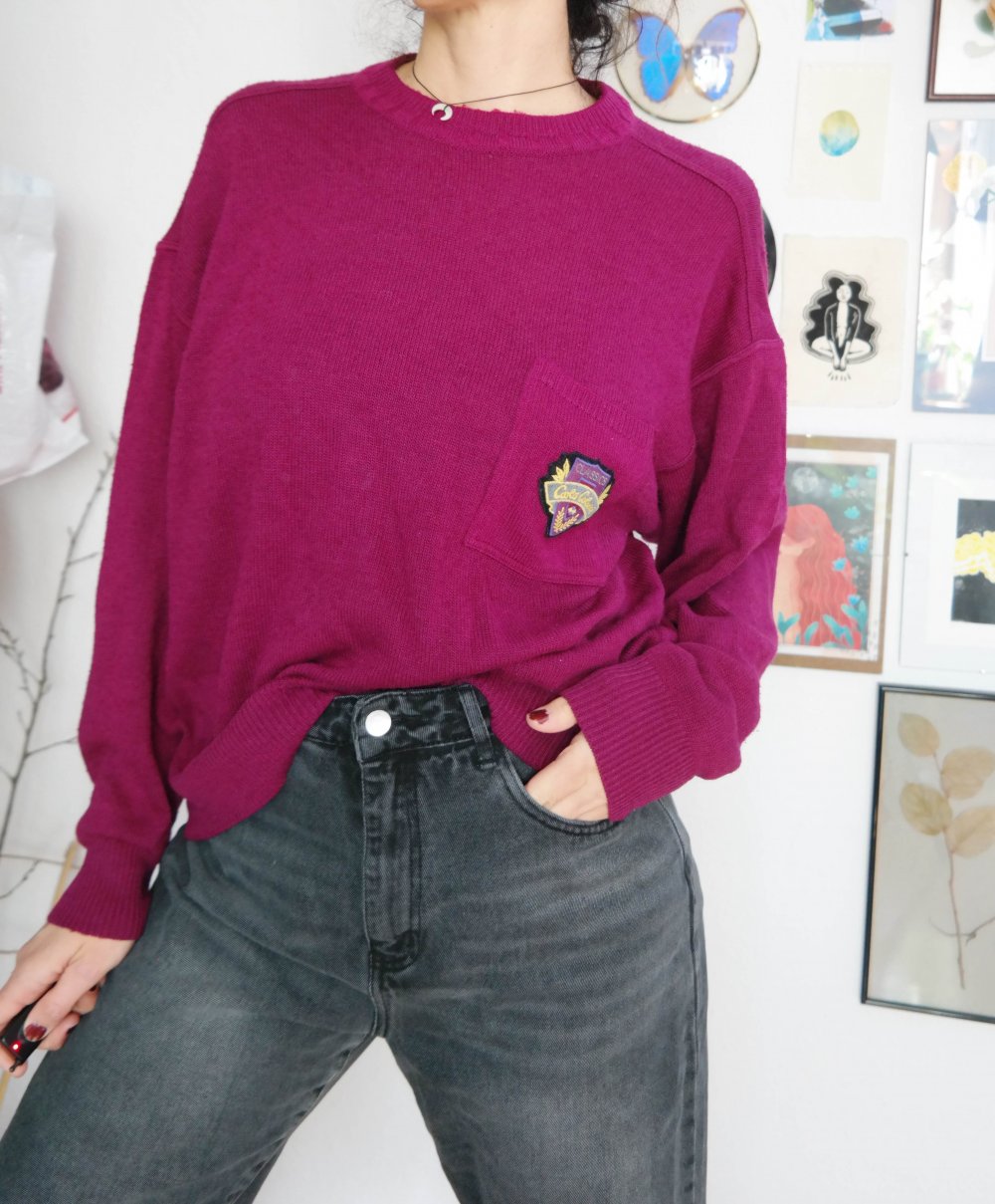 Carlo Colucci Vintage Pullover Strickpullover Wolle Wollpullover Schurwolle lila Classics XL