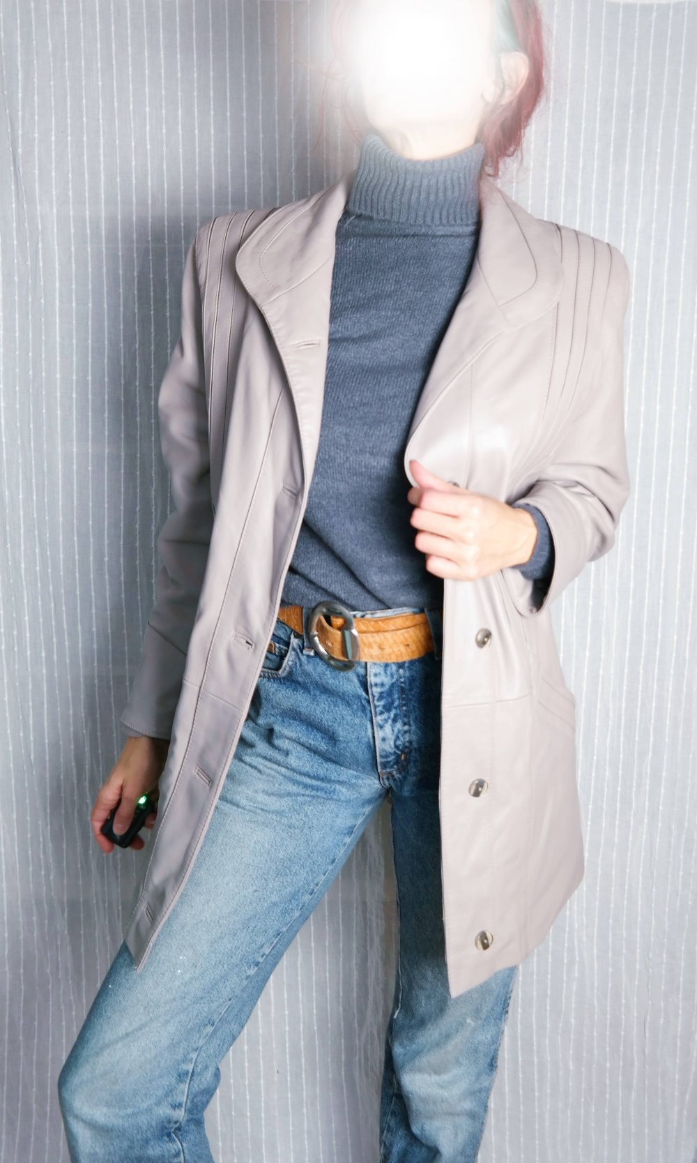 Vintage Lederjacke Ledermantel grau 80er 90er parka oversized hellgrau Kragen Echtleder Echtledermantel Echtlederjacke 38 M 40 L