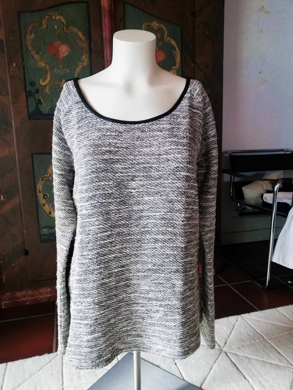 Maison Scotch Pullover schwarz weiß meliert Streifen L 40 Boucle 