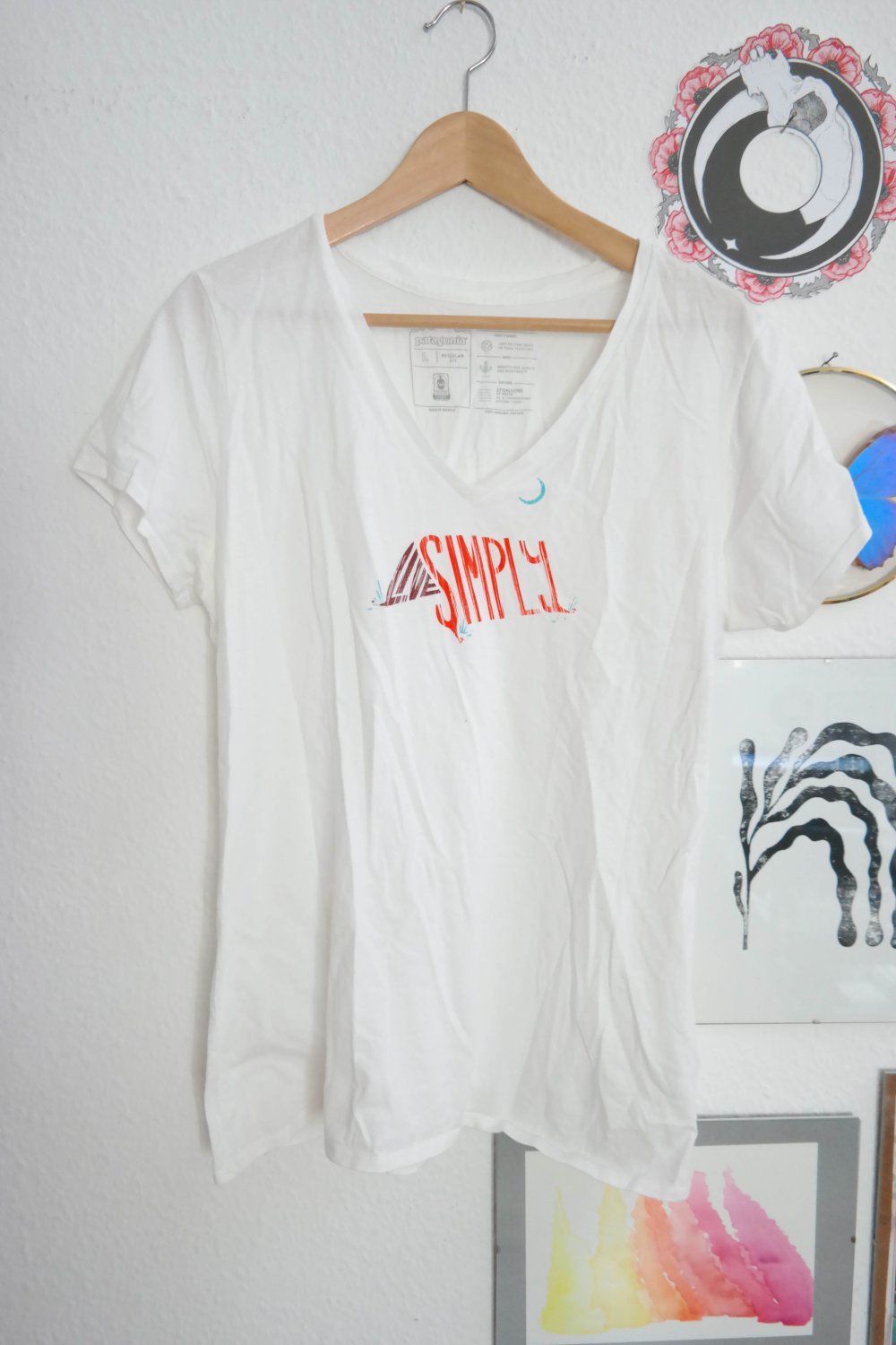 Patagonia Shirt Tshirt weiß Druck Live Simply Biobaumwolle Organic Cotton L 40 Damen