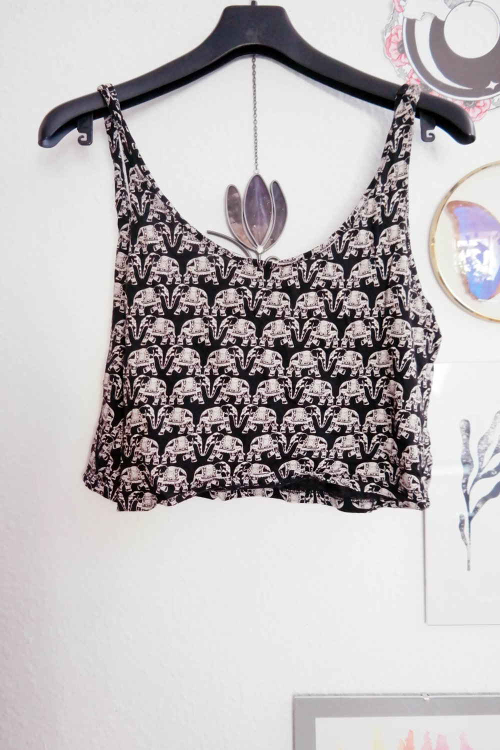 Tally Weijl Cropped Top Elefanten schwarz weiß Ethno Hippie M 38