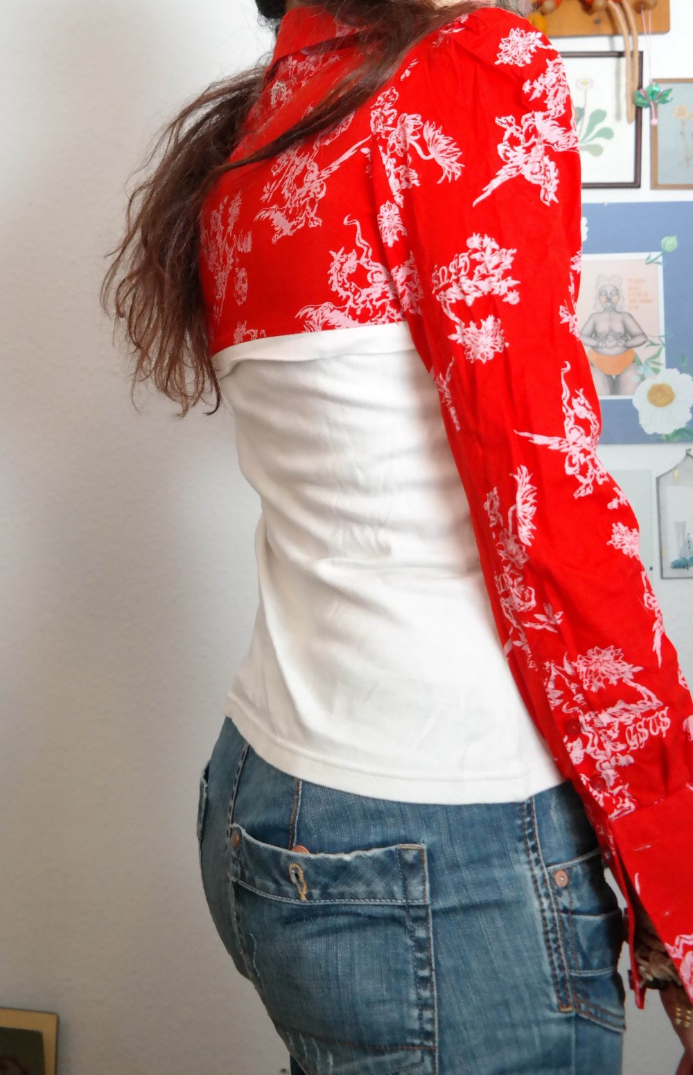 Vintage Gsus G-Sus Bluse Queen of Royal Filth Pullover rot weiß Muster M 38 Königin