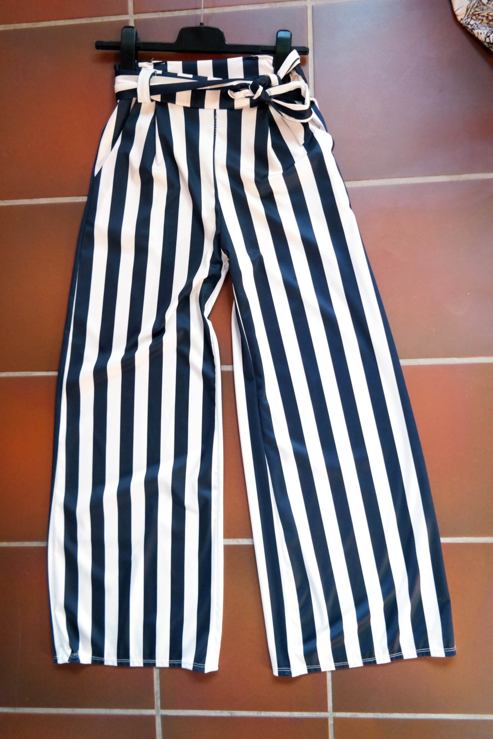 Hose weites Bein Marlenehose Palazzohose marine weiß dunkelblau S 36