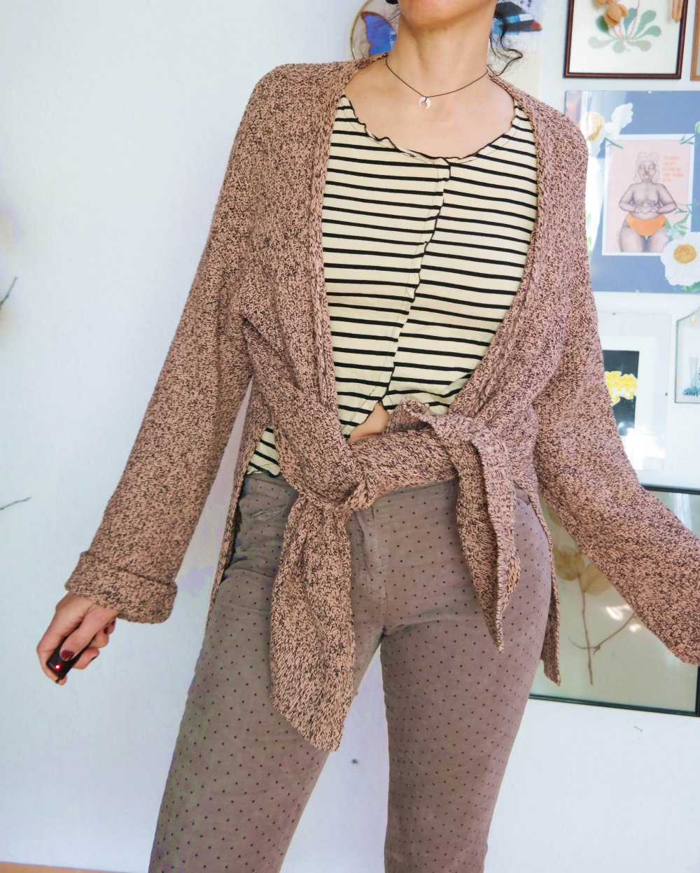 H&M Strickjacke Cardigan altrosa schwarz oversized locker lässig XS S M