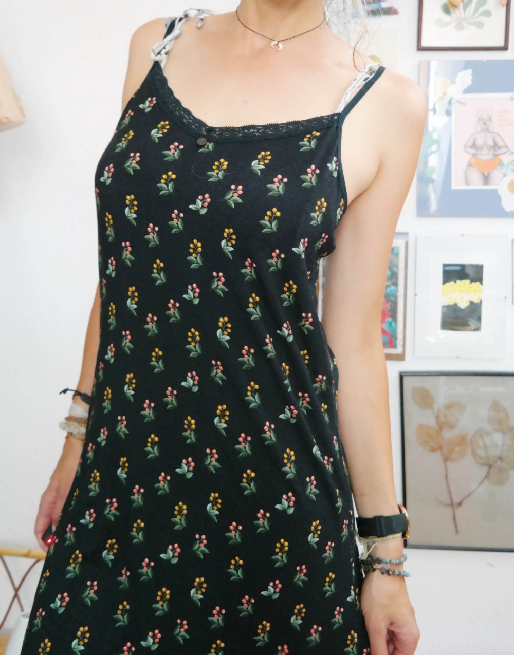Wie neu Pip Studio Kleid schwarz Blumen Früchte Spitze L 40 Slipdress
