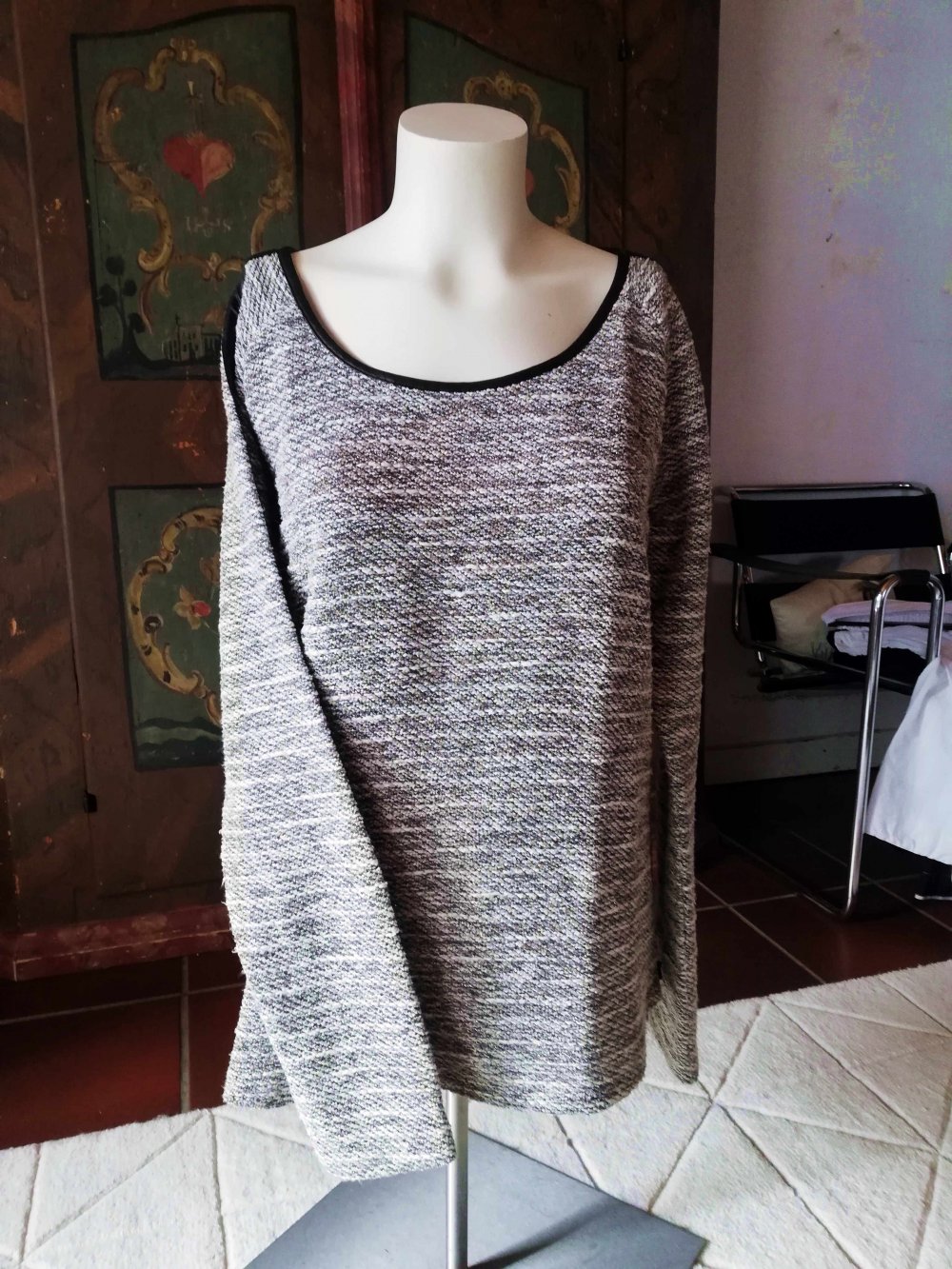 Maison Scotch Pullover schwarz weiß meliert Streifen L 40 Boucle 
