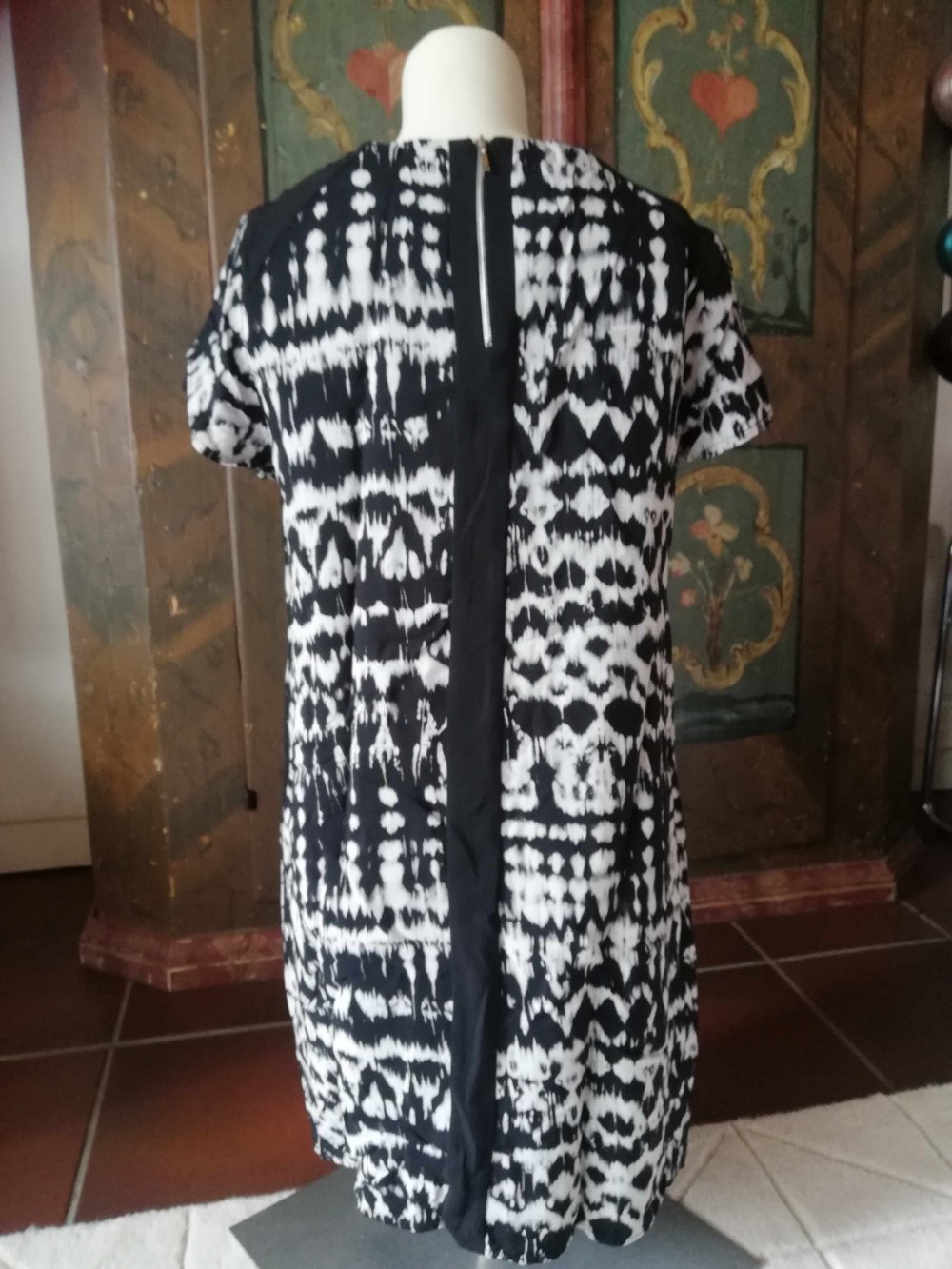 Promod Kleid Etuikleid schwarz weiß Batik elegant XL 42 L 40