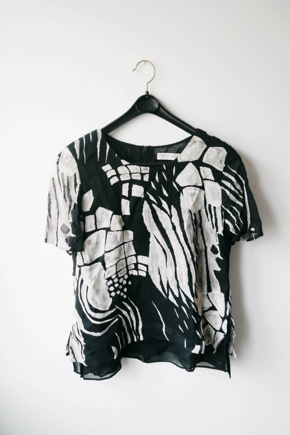 Vintage Look Bluse schwarz creme graphisch XL 42 6th Sense