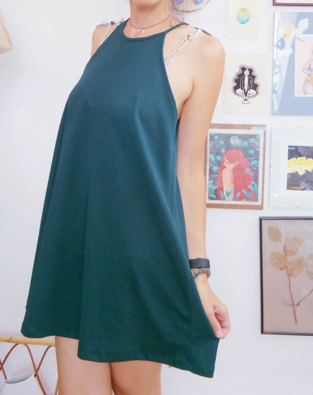 Zara Minikleid Kleid grün waldgrün Neckholder Highneck M 38 Hängerchen