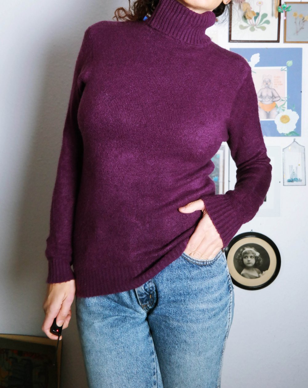 Rollkragenpullover Wollpullover Strickpullover Lila Mohair Wolle weich M 38 S 36
