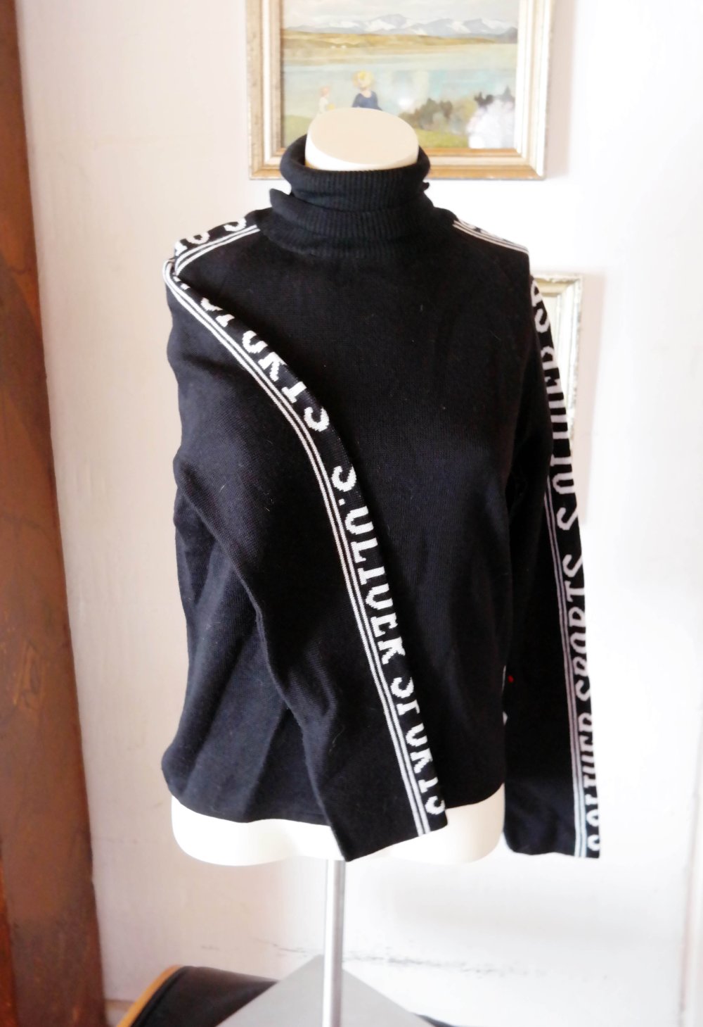 S.Oliver Merino Pullover Rollkragenpullover schwarz elegant Streifen Ärmel M 38