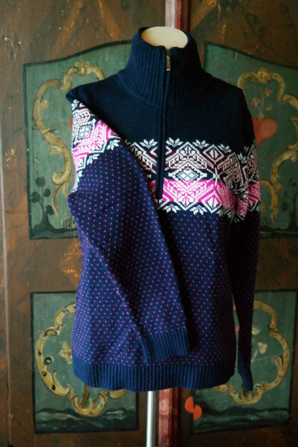 CMP Pullover Wolle Wollpullover Reißverschluss Norweger Muster Zipper bunt Winter bunt dunkelblau M 38
