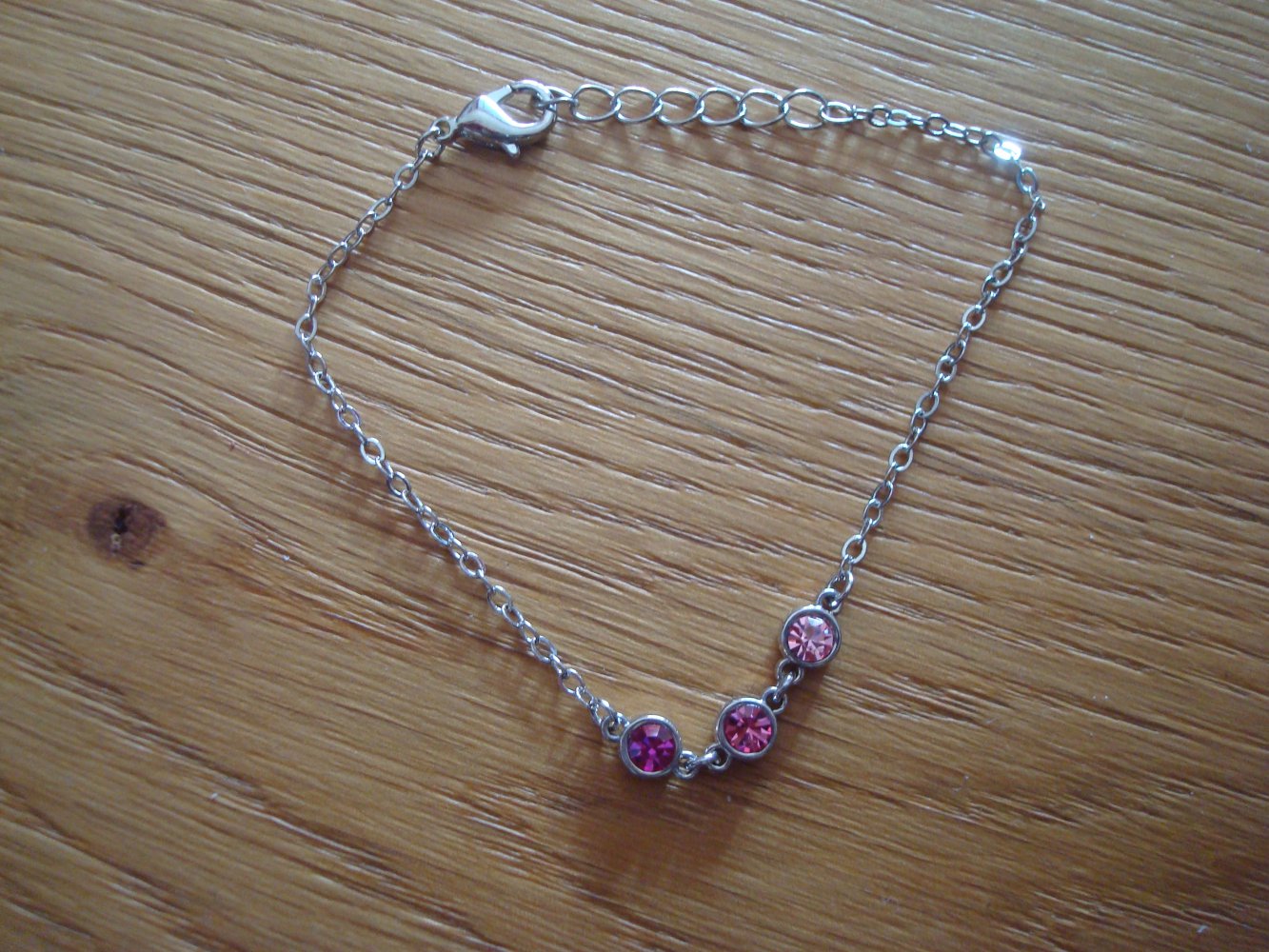 Schmuckset Kette Ohrringe Armband / Fusskettchen mit rosa Glassteinen