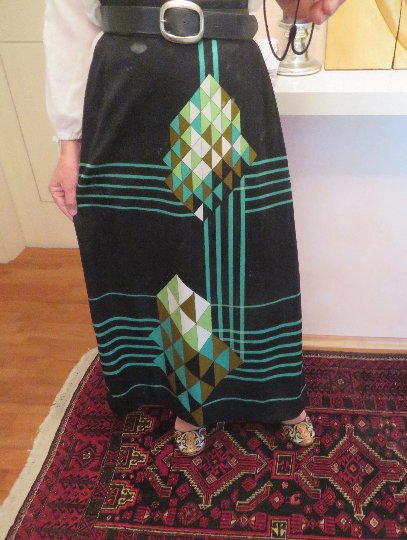 70er Jahre Mesh Rock Aztek Taillenrock High Waist Maxirock S