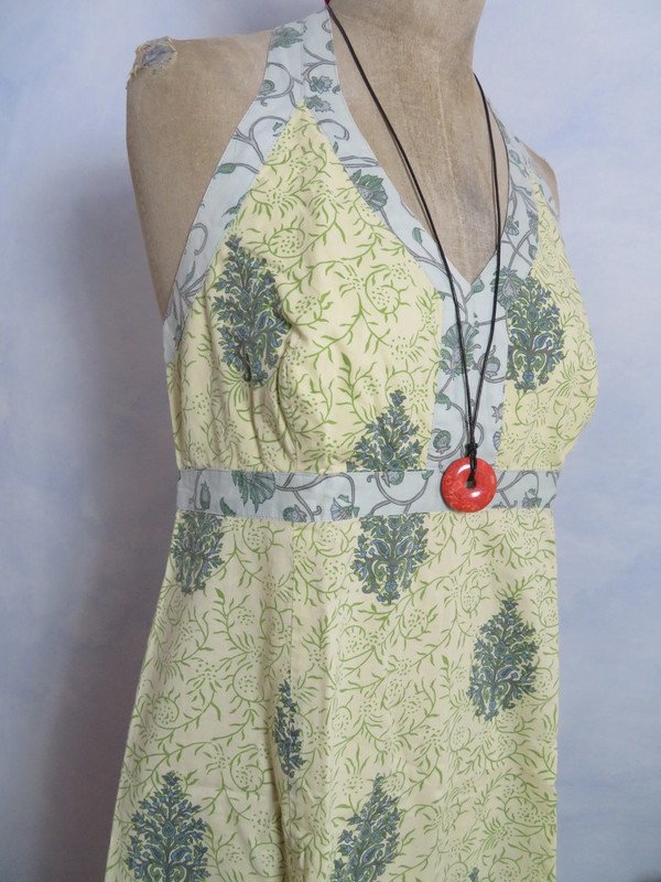 Hippie Goa Kleid Rückenfrei Neckholder M Ethno Kleid knielang Indisch Blockprint