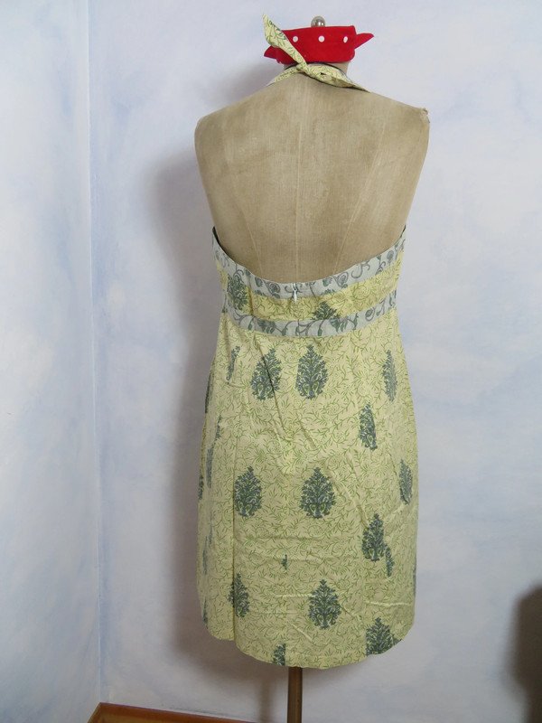 Hippie Goa Kleid Rückenfrei Neckholder M Ethno Kleid knielang Indisch Blockprint