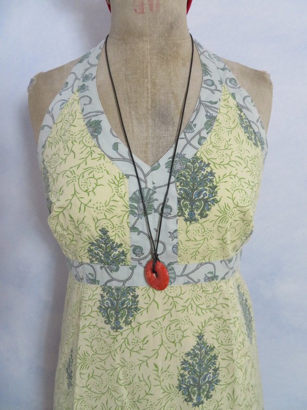 Hippie Goa Kleid Rückenfrei Neckholder M Ethno Kleid knielang Indisch Blockprint