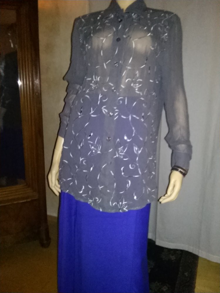 Jürgen Michaelsen Bluse-in grau/durchsichtig mit Stickerei -Gr.36/38