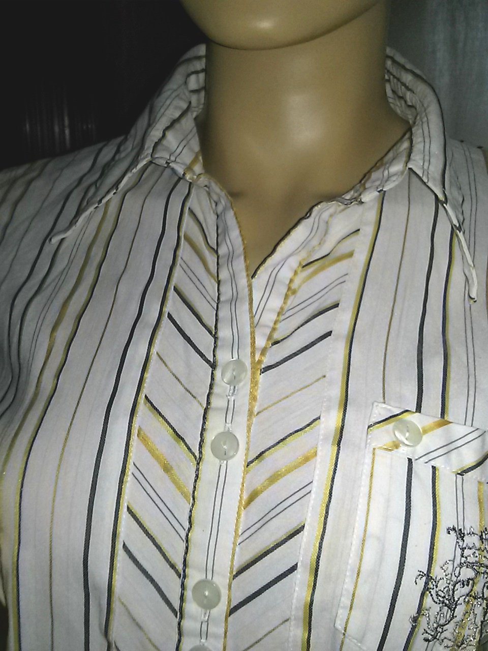 Damenbluse von Bianca- Gr.40 weiss mit schwarzen und goldenen Streifen