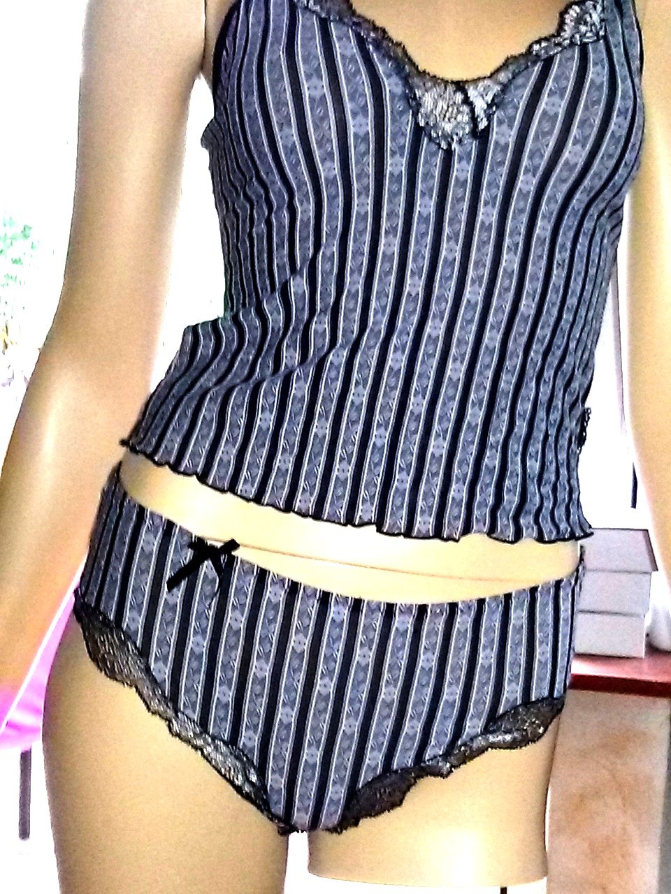 Passionata Dessous Set- Top und Slip - S/M- schwarz/grau-neu- Mischgewebe 