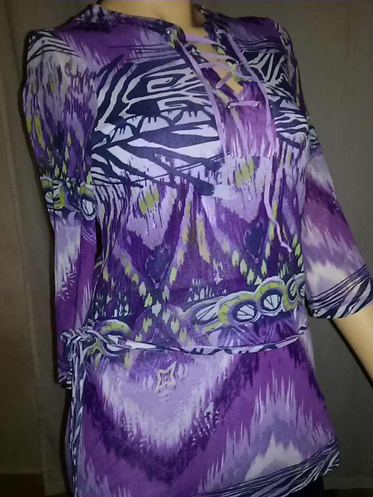 Longbluse von passport- Gr.34- lila Töne/blau